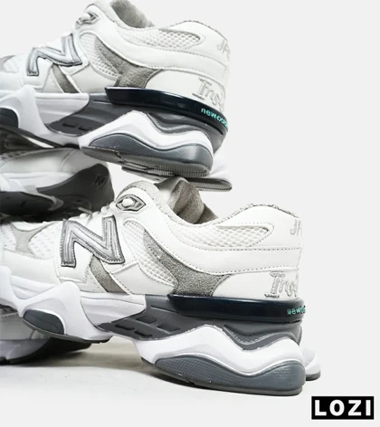 کفش نیوبالانس بزرگ پا سفید طوسی پشت آبی NEW BALANCE 9060