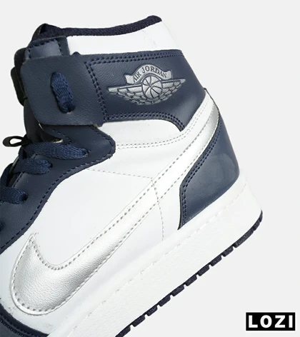 کفش کتانی بزرگ پا ساق‌دار سفید سرمه ای NIKE AIR Jordan 1 مدل 8310