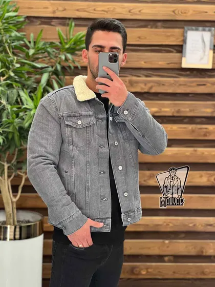 کاپشن جین خزدار طوسی