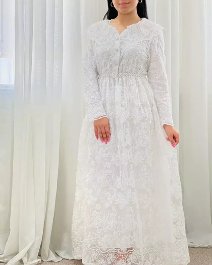 پیراهن تمام دانتل یقه منجوق دوزی کد 5557