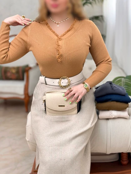 بلوز بافت جلو دکمه 3398