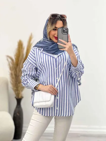 مانتو راه راه آستین سه دکمه
