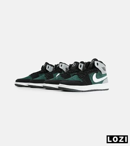 کفش کتانی ساق‌دار طوسی سبز مشکی مردانه Nike air jordan 1