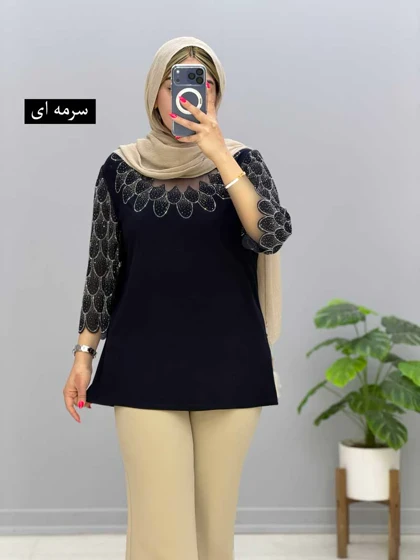 بلوز یقه گرد کرپ طاووس کد 205624