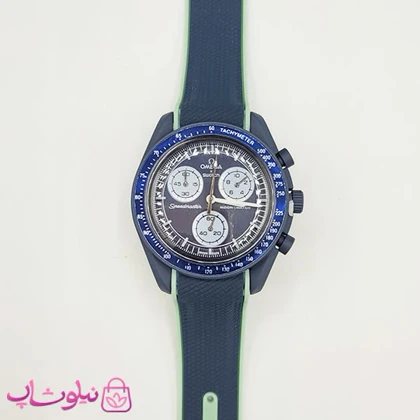 ساعت امگا سواچ moonswatch با بند رابر زنانه مردانه رنگ سرمه ای سبز کیفیت مستر کد 3750