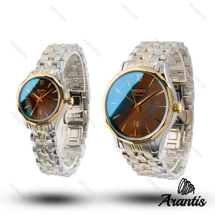 ساعت ست سیکو diamond سیلور طلایی صفحه قهوه ای s-10205