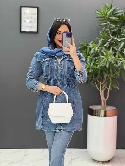 مانتو جین کمرکش چاک‌دار