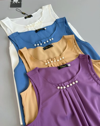 تاپ کرپ ساتن یقه مروارید کد 2565