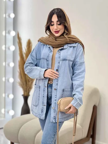 مانتو جین برش‌دار دو جیب