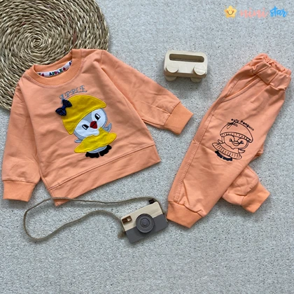 ست بلوز شلوار دخترانه پنبه طرح جوجه 1 تا 2 سال