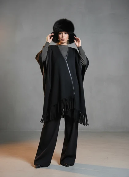 پانچو سرخپوستی چرم دارک رژ