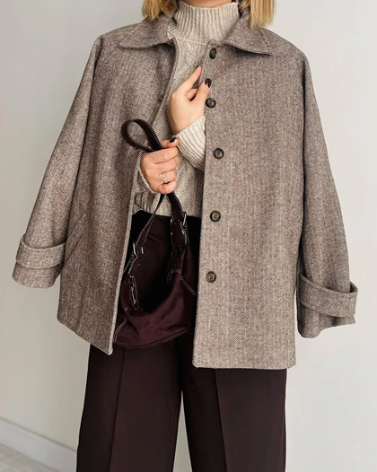 کت پشمی جناغی Latte