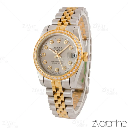 ساعت رولکس دیت جاست زنانه دورنگ طلایی صفحه طوسی 104849