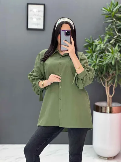 شومیز لینن آستین بنددار
