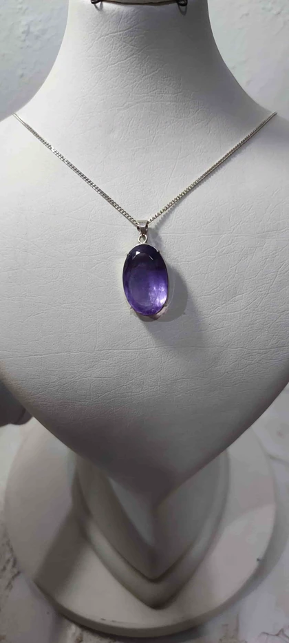 گردنبند نقره با سنگ آمیتیست جواهری 22 قیراطی (بدون زنجیر)