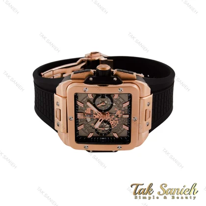 ساعت هابلوت مردانه مربعی رزگلد بند مشکی Hublot-4996-G