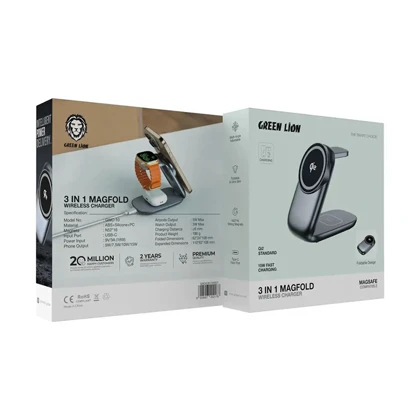 استند شارژ تاشو وایرلس سه کاره گرین لاین مدل GWC-10