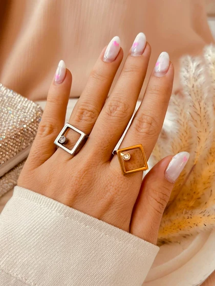 انگشتر مربعی نگینی استیل