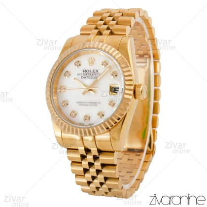 ساعت رولکس دیت جاست مردانه صفحه سفید ایندکس نگین‌دار 104450