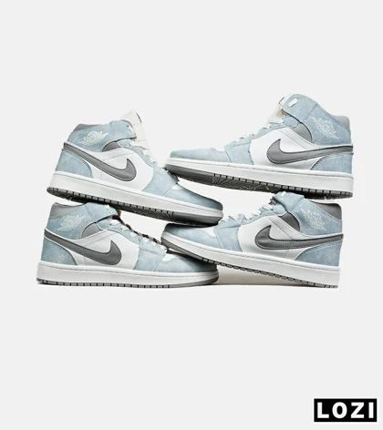 کفش کتانی ساق‌دار مردانه و زنانه سفید آبی طوسی NIKE jordan 1 مدل 6564