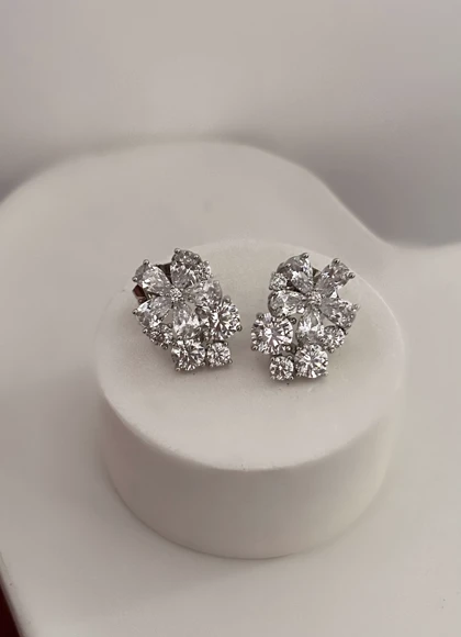 گوشواره جواهری طرح گل نقره ای ژوپینگ 653