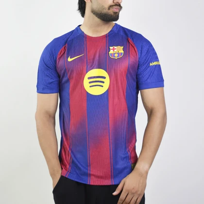 تیشرت فوتبالی پلیری بارسلونا مدل Nike-2025-26 آبی قرمز