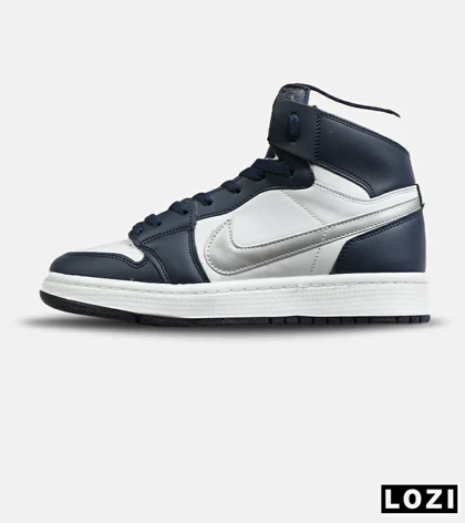 کفش کتانی ساق‌دار مردانه و زنانه سفید سرمه ای NIKE jordan 1 مدل 7686