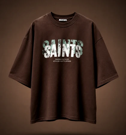 تیشرت مردانه SAINTS قهوه ای پارچه دورس