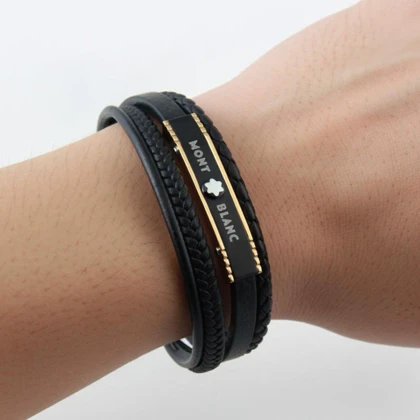 دستبند مردانه مدل دو لاین چرم