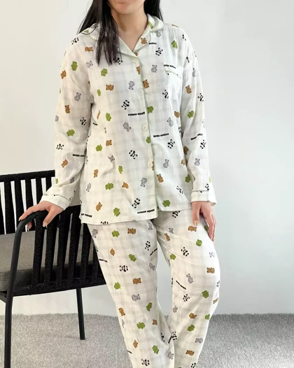 ست راحتی استین بلند جلو دکمه کد 5371