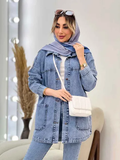 مانتو جین برش‌دار دو جیب