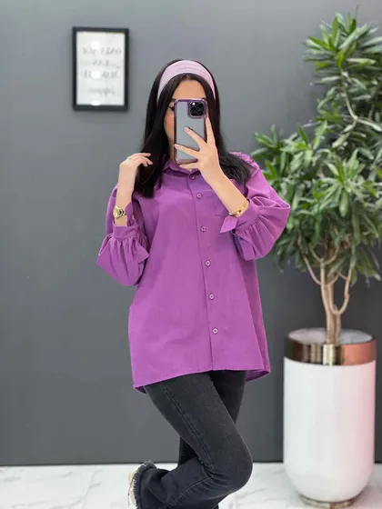 شومیز لینن آستین بنددار
