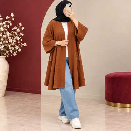 مانتو کیمونو پارچه کراش جلوباز کد 6080