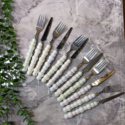 کارد چنگال دسته مرواریدی هفت رنگ / s56