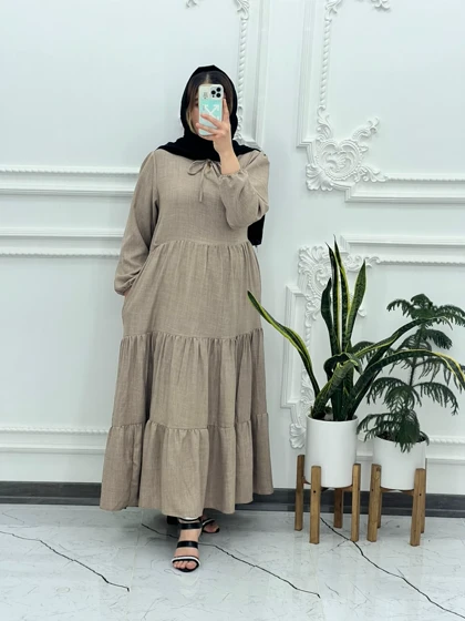 پیراهن مانتویی شانتون نخی 3986