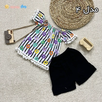 شومیز شلوارک نخی دخترانه 1 تا 3 سال