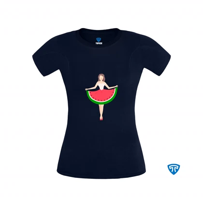 تیشرت ضدتعریق زنانه سورمه ای طرح دختر دامن هندونه ای (تاپ سفید)