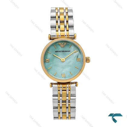 ساعت زنانه امپریو آرمانی مینی دورنگ طلایی صفحه سبزآبی Armani-6683-L