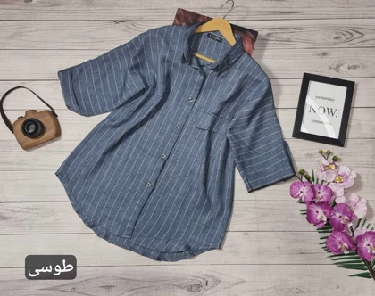 شومیز مانتویی پاگون دار راه راه کد 50221