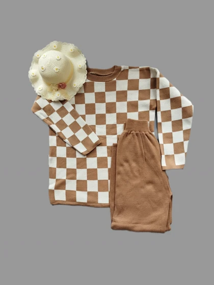 ست بلوز و شلوار بافت شطرنجی زنانه کد 4030122