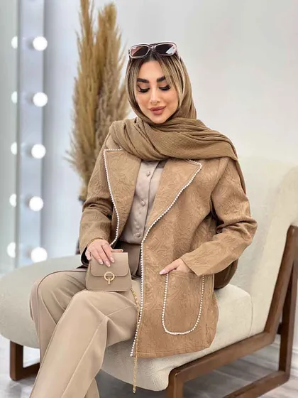 مانتو ژاکارد دو جیب مروارید