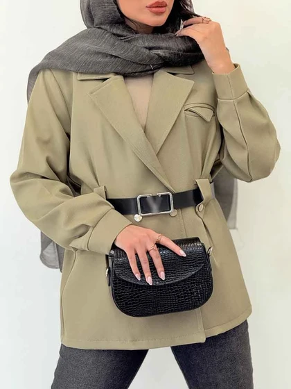 مانتو دو دکمه کمربند دار