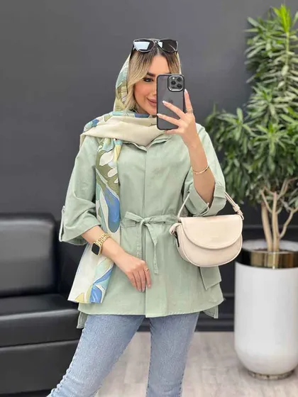 مانتو لینن دکمه مخفی دو جیب