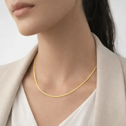 گردنبند زنانه مدل سرپینا فلت طرح زنجیر ماری آینه‌ای مدرن