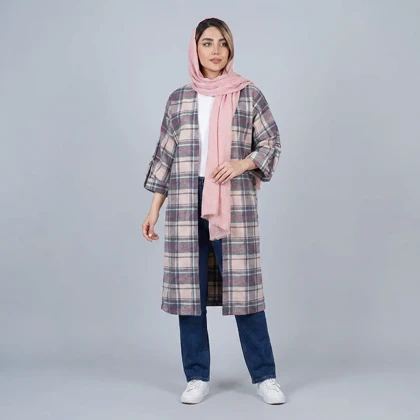 مانتو پاییزه اسپرت چهارخونه پشمی نیلان