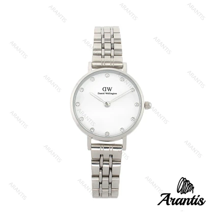ساعت DW زنانه مینی گرد سیلور سفید ایندکس نگین w-1676