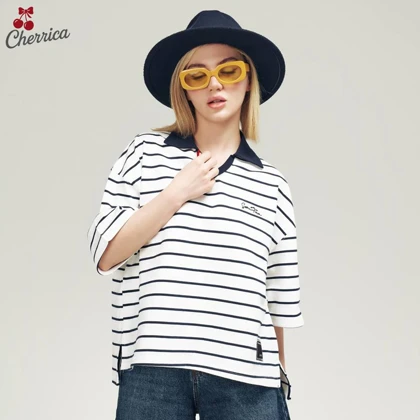 کراپ باکسی راه راه یقه دار