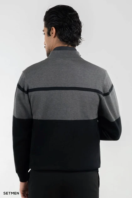 بافت مردانه نیم زیپ یقه ایستاده کلاسیک