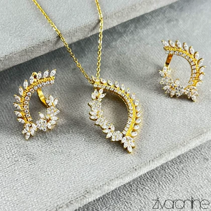 نیم ست جواهری مدل خوشه ای نگین‌دار 10139