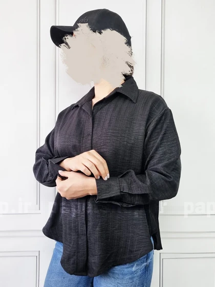 شومیز مانتویی جلو دکمه راه راه لمه